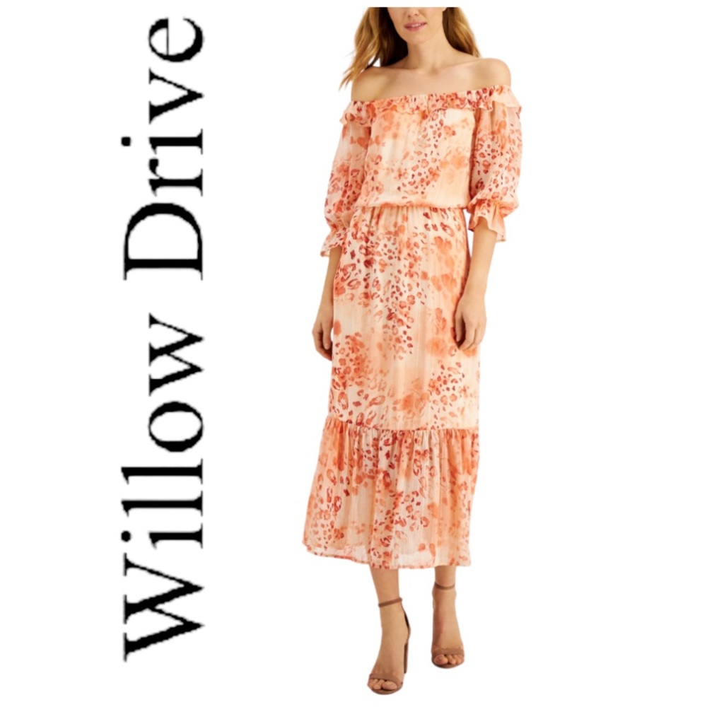 Willow Drive Floral-Print Off-The-Shoulder Maxi Dress Orange Willow